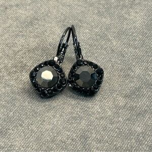 Black dark chrome crystal rhinestone square round circular dangling earrings